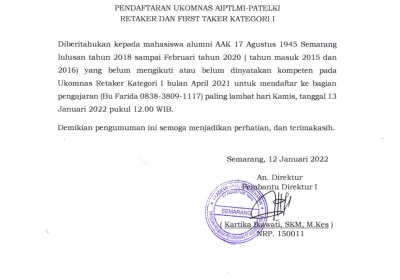 Pengumuman Pendaftaran UKOMNAS AIPTLMI-PATELKI 2022